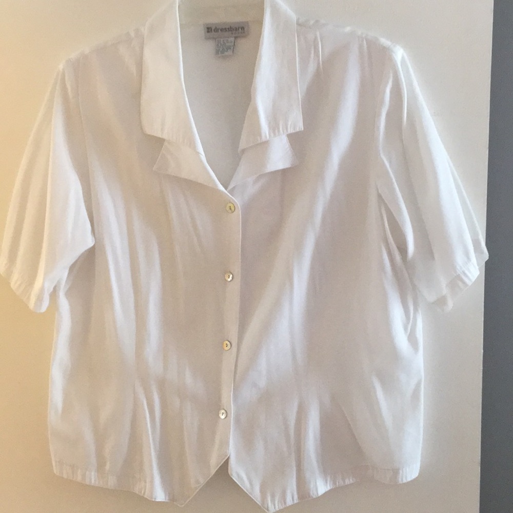 White button down short sleeve blouse
